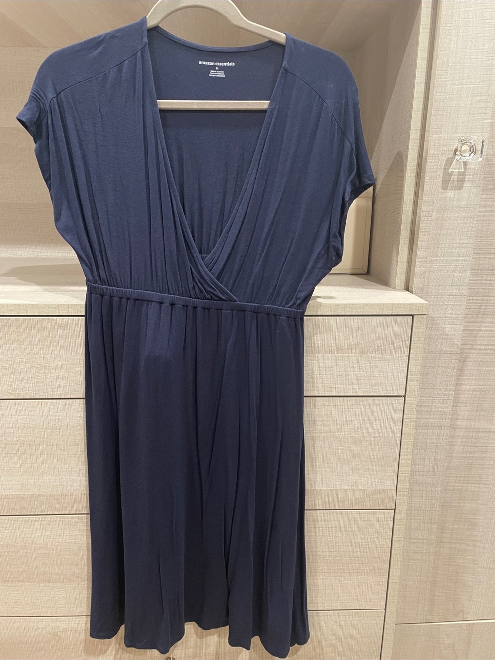 Amazon Essentials blue elastic waist v neck dress size M